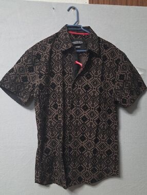 Men's American Breed Casual Button Down Shirt, Size M, Brown and Black